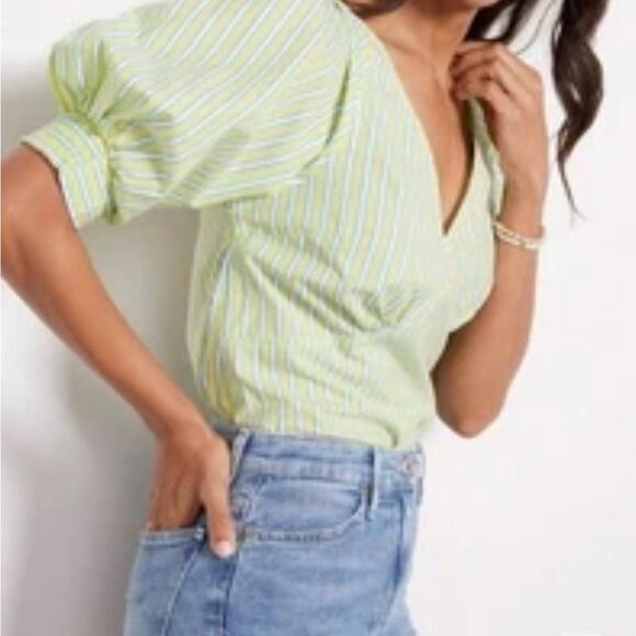 Anthropologie Sanctuary Light Green Striped Blouse Size: Medium - Picture 5 of 13